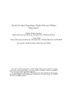 Double Dividend Hypothesis, Golden Rule and Welfare Distribution1 Mireille Chiroleu-Assouline2