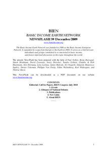 BIEN BASIC INCOME EARTH NETWORK NEWSFLASH 59 December 2009