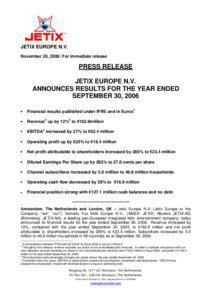 JETIX EUROPE N.V. November 28, 2006: For immediate release