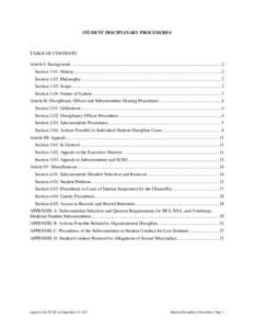 STUDENT DISCIPLINARY PROCEDURES  TABLE OF CONTENTS Article I: Background ................................................................................................................................... 2 Section 1.01: