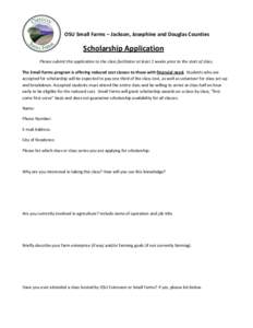   OSU Small Farms – Jackson, Josephine and Douglas Counties        Scholarship Application 