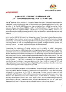 MEDIA RELEASE ASIA-PACIFIC ECONOMIC COOPERATIONMINISTERS RESPONSIBLE FOR TRADE MEETING th  The 24th Meeting of the Asia-Pacific Economic Cooperation (APEC) Ministers Responsible for