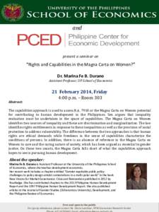 and  present a seminar on “Rights and Capabilities in the Magna Carta on Women?” Dr. Marina Fe B. Durano