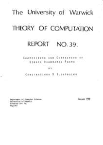 The University of  Warwick THEORY OF COMPUTATION REPORT