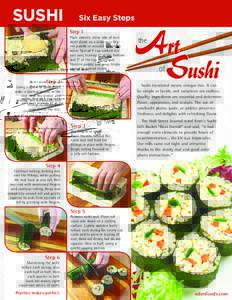 SUSHI  Six Easy Steps Step 1 Place smooth, shiny side of nori sheet down on a sushi mat. Dip