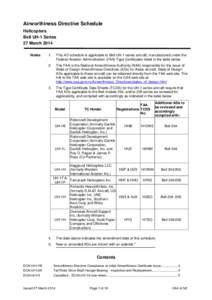 Airworthiness Directive Schedule Helicopters Bell UH-1 Series 27 March 2014 Notes
