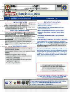Military Surplus Stores What should I consider suspicious? Suspicious Activities What should I do? Be part of the solution.
