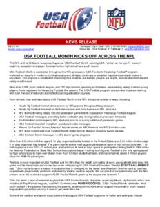NEWS RELEASE[removed]twitter.com/usafootball Contacts: Clare Graff, NFL, [removed], [removed] Steve Alic, USA Football, [removed], [removed]