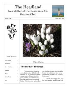 The Headland Newsletter of the Kewaunee Co. Garden Club Volume 17 No 2  March – April 2015