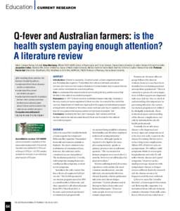 Education  CURRENT RESEARCH Q-fever and Australian farmers: is the health system paying enough attention?