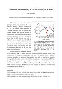 Muon-spin relaxation study on Li- and Na-diffusion in solids Jun Sugiyama Toyota Central Research & Development Labs., Inc. Nagakute, Aichi, Japan 2