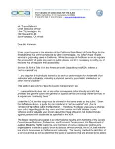 State Board of Guide Dogs for the Blind - Uber Technologies, Inc. Letter