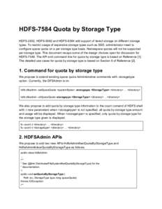 HDFS­7584 Quota by Storage Type     HDFS­2832, HDFS­5682 and HDFS­6584 add support of tiered storage on different storage  types. To restrict usage of expensive storage types such as SSD,