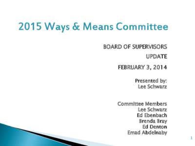 BOARD OF SUPERVISORS UPDATE FEBRUARY 3, 2014 Presented by: Lee Schwarz Committee Members