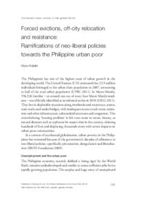 Contested urban visions in the global South  Forced evictions, off-city relocation and resistance: Ramifications of neo-liberal policies towards the Philippine urban poor
