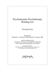 Psychodynamic Psychotherapy Reading List Essential List