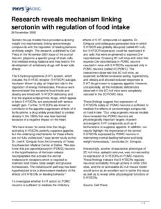 Research reveals mechanism linking serotonin with regulation of food intake
