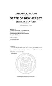 ASSEMBLY, No[removed]STATE OF NEW JERSEY 212th LEGISLATURE INTRODUCED MAY 21, 2007