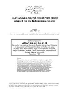 WAYANG: a general equilibrium model adapted for the Indonesian economy Adapted by Glyn Wittwer1 Centre for International Economic Studies, School of Economics, The University of Adelaide