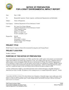 NOTICE OF PREPARATION FOR A DRAFT ENVIRONMENTAL IMPACT REPORT Date: May 2, 2008