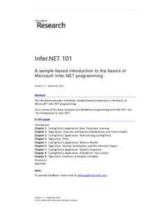 Infer.NET 101 A sample-based introduction to the basics of Microsoft Infer.NET programming Version 1.1 – SeptemberAbstract