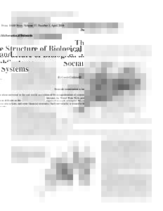 From SIAM News, Volume 37, Number 3, April 2004 The Mathematics of Networks The Structure of Biological and Social Systems By Guido Caldarelli