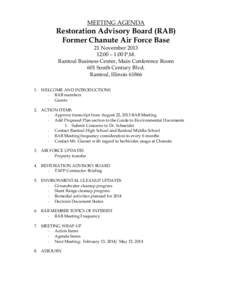 MEETING AGENDA  Restoration Advisory Board (RAB) Former Chanute Air Force Base 21 November[removed]:00 – 1:00 P.M.