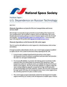 Position Paper:  U.S. Dependence on Russian Technology July 2014