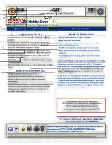 Hobby Shops What should I consider suspicious? Suspicious Activities What should I do? Be part of the solution.