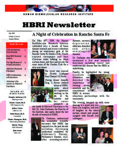 HUMAN BIOMOLECULAR RESEARCH INSTITUTE  HBRI Newsletter A Night of Celebration in Rancho Santa Fe  July 2009