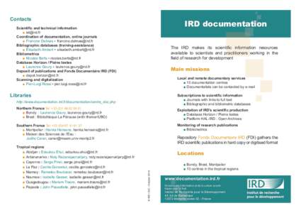 Contacts  IRD documentation Scientific and technical information 