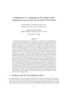 Conferences vs. Journals in CS, what to do? Evolutionary ways forward and the ICLP/TPLP Model Position paper for Dagstuhl meeting 12452: