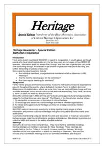 Heritage Special Edition Newsletter of the Blue Mountains Association of Cultural Heritage Organisations Inc December 2015 ISSN