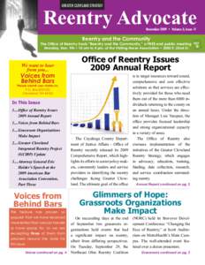 Reentry Advocate GREATER CLEVELAND STRATEGY November 2009 • Volume 3, Issue 11  Reentry and the Community