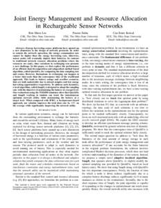 Joint Energy Management and Resource Allocation in Rechargeable Sensor Networks Ren-Shiou Liu Prasun Sinha