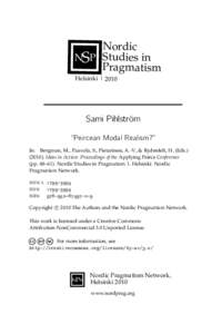Nordic NSP Studies in Pragmatism Helsinki | 2010  Sami Pihlstr¨