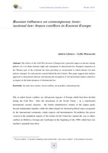 Cultural Relations Quarterly Review  Winter 2014 Russian influence on contemporary international law: frozen conflicts in Eastern Europe