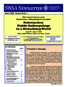 March 2009, Volume 50 No. 1 80th Annual of the Call for Papers, Posters,Conference Organized