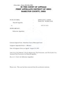[Cite as State v. Bryant, 2012-Ohio[removed]IN THE COURT OF APPEALS FIRST APPELLATE DISTRICT OF OHIO HAMILTON COUNTY, OHIO