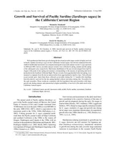 Growth and survival of Pacific sardine (Sardnops sagax) in the California current region