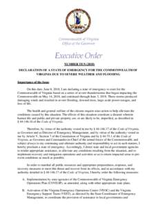 Microsoft Word - EO 10 Declaration Of A State Of Emergency For The Commonwealth Of Virginia Due To Severe Weather And Flooding.