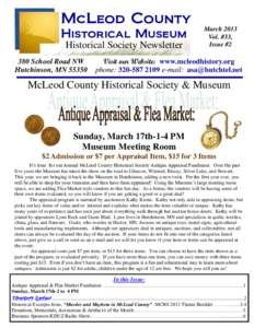 McLeod County Historical Museum Historical Society Newsletter 380 School Road NW Hutchinson, MN 55350