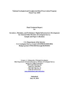 National Geological and Geophysical Data Preservation Program Fiscal Year 2010 Final Technical Report for Inventory, Metadata, and Preliminary Digital Infrastructure Development