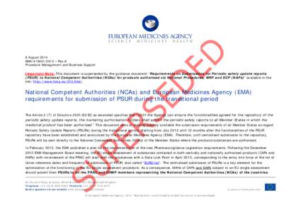 NCAs and EMA requirements for submission of PSUR during the transitional period