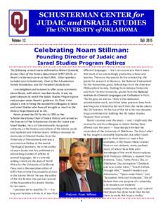 SCHUSTERMAN CENTER for JUDAIC and ISRAEL STUDIES The UNIVERSITY of OKLAHOMA Volume 12