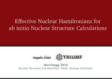 Effective Nuclear Hamiltonians for ab initio Nuclear Structure Calculations Angelo Calci Hirschegg 2015 Nuclear Structure and Reactions: Weak, Strange and Exotic