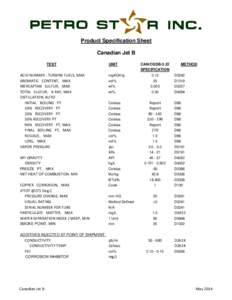Product Specification Sheet Canadian Jet B TEST UNIT