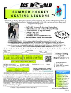 SUMMER HOCKEY SKATING LESSONS Welcome to Ice World’s skating lesson program for hockey players. This program is for skaters ages 4 and up. Skaters will learn the fundamentals of skating for hockey and will be able to a