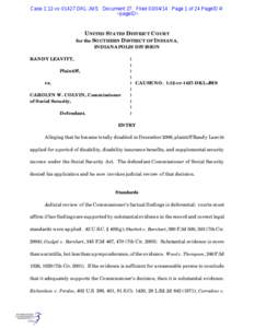 Case 1:12-cvDKL-JMS Document 27 FiledPage 1 of 24 PageID #: <pageID> UNITED STATES DISTRICT COURT for the SOUTHERN DISTRICT OF INDIANA, INDIANAPOLIS DIVISION