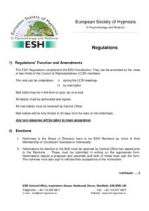 European Society of Hypnosis In Psychotherapy and Medicine Regulations  1) Regulations’ Function and Amendments